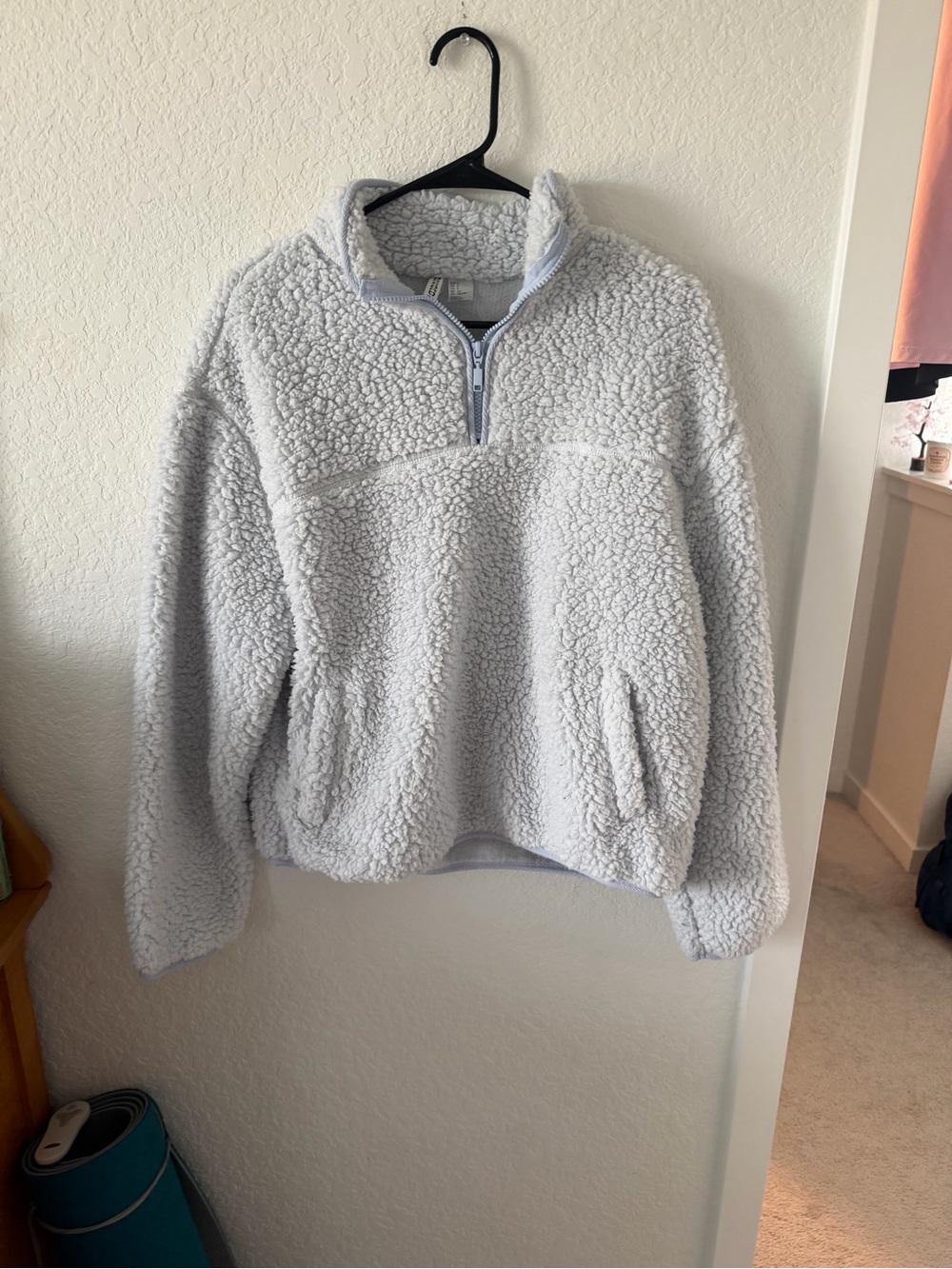 Cozy Light blue Sherpa Quarter-Zip Pullover